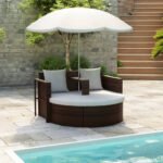 Donatello Outdoor Poolside Sunbed With Cushion Daybed (Brown)