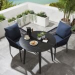Luis Outdoor Patio Seating Set 2 Chairs and 1 Table Set (Black+Blue) Braided & Rope