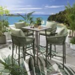 Rocío Outdoor Patio Bar Set 4 Chairs and 1 Table Set (Green) Braided & Rope - Image 3