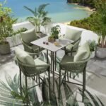 Rocío Outdoor Patio Bar Set 4 Chairs and 1 Table Set (Green) Braided & Rope - Image 4