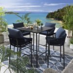 Olalla Outdoor Patio Bar Set 4 Chairs and 1 Table Set (Blue) Braided & Rope - Image 2