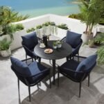 Hernando Outdoor Garden Patio Dining Set 4 Chairs and 1 Table Set (Blue+Black) Braided & Rope - Image 2