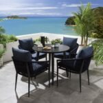 Hernando Outdoor Garden Patio Dining Set 4 Chairs and 1 Table Set (Blue+Black) Braided & Rope