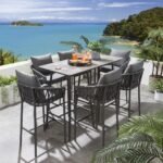 Rafaela Outdoor Patio Bar Set 6 Chairs and 1 Table Set Braided & Rope - Image 4