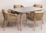 Faustino Outdoor Patio Dining Seating Set 4 Chairs and 1 Table Set Braided & Rope