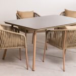 Faustino Outdoor Patio Dining Seating Set 4 Chairs and 1 Table Set Braided & Rope